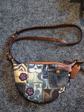 COACH Y2K Vintage Patchwork Signature Denim Leather Suede Crossbody Bag 10819